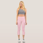 Leggings Capri Pastel Rose En vichy Plaid Cottagecore<br><div class="desc">Pique-nique printanière moderne,  avec motif tartan en vichy plaid aux couleurs chaudes rose et blanc.</div>
