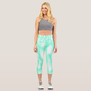 Leggings Capri Pastel vert blanc rayures aquarelle abstrait pat