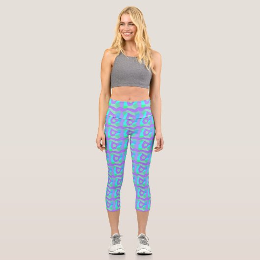 Leggings Capri Patchwork africain psychédélique : Vert Lilac Bleu (Recto)