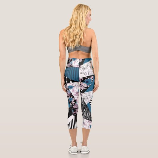 Leggings Capri patchwork bleu, populaire, patchwork, folle, rusti (Verso)