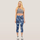Leggings Capri Patchwork Denim, en tons bleus, texte personnalisé (Recto)