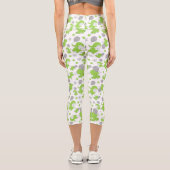 Leggings Capri Pattern of Green Elephants, Cute Elephants, stars (Verso)