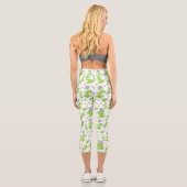 Leggings Capri Pattern of Green Elephants, Cute Elephants, stars (Verso)