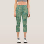 Leggings Capri Paume vert et or feuille motif (Recto)