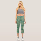 Leggings Capri Paume vert et or feuille motif (Recto)