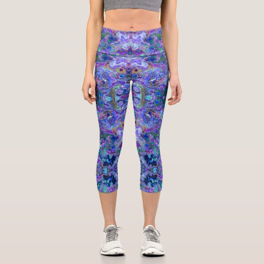 Leggings Capri Peacock violet, bleu et vert Marbré look Leggin (Recto)