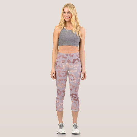 Leggings Capri Peau léopard : élégance or rose. (Recto)