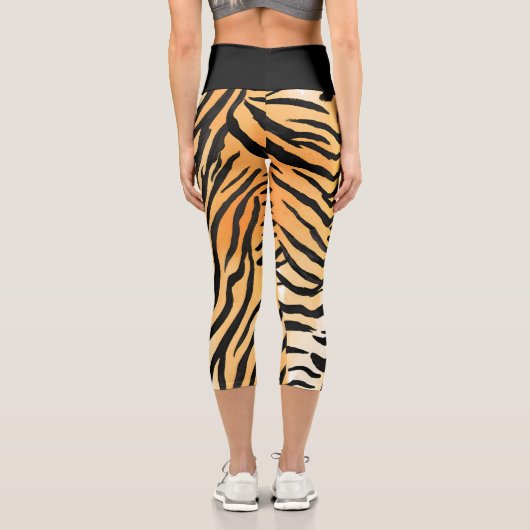 Leggings Capri Peaux de tigre rayées modernes Imprimer gros félin (Verso)
