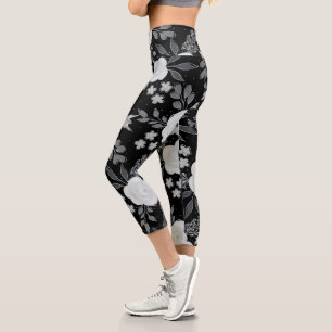 Leggings Capri Peinture d'aquarelle Rose en noir blanc