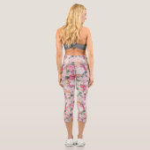 Leggings Capri Peinture d'aquarelle rose romantique (Verso)