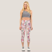 Leggings Capri Peinture d'aquarelle rose romantique (Recto)