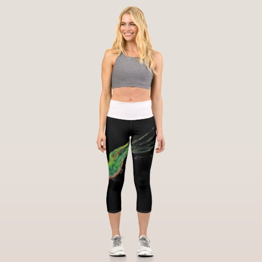 Leggings Capri peinture d'oiseau vert capri (Recto)