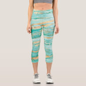 Leggings Capri Peinture Liquide Mint Or Abstrait en Marbre (Recto)