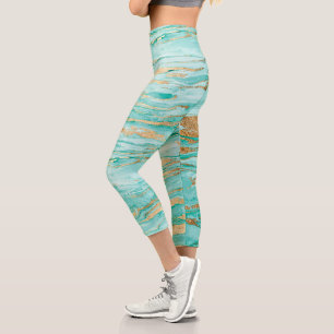 Leggings Capri Peinture marbrée Abstraite à la menthe et à l'o