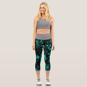 Leggings Capri Peinture noire à la menthe éclaboussure artistique