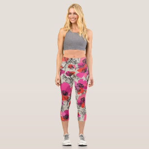 Leggings Capri Peony Floral Vintage Motif sans joint.