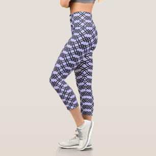Leggings Capri Périmètre en treillis moderne géométrique noir et