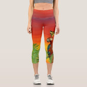 Leggings Capri Perroquet et papillon couché de soleil (Recto)
