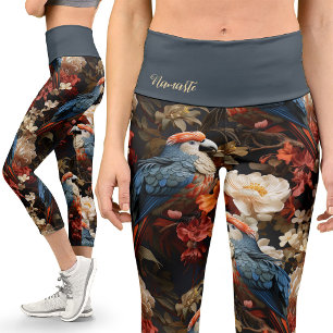 Leggings Capri Perroquet Vintage coloré Imprimer Yoga floral