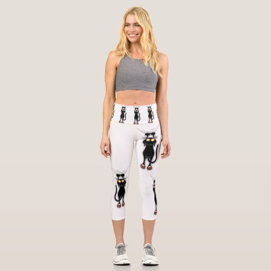 Leggings Capri Personnage de chat drôle grattant le tissu (Recto)