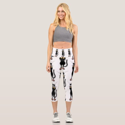Leggings Capri Personnage de chat drôle qui gratte le tissu (Recto)