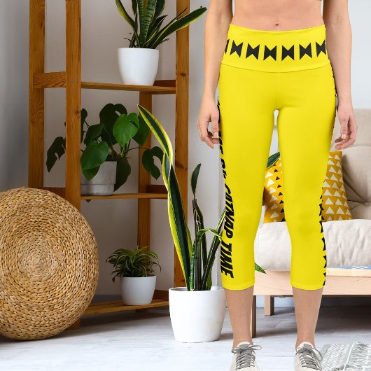 Leggings Capri Personnalisé noir brillant rayures jaunes élégant