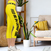 Leggings Capri Personnalisé noir brillant rayures jaunes élégant