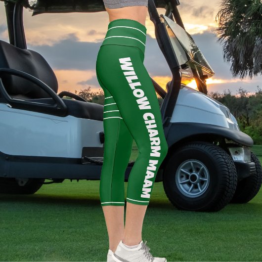 Leggings Capri Personnaliser Forest Green White Nom de l'animal d