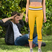 Leggings Capri Personnaliser Jaune Orange Noir Chat Blanc Nom de