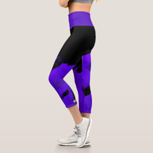 Leggings Capri personnalisés brossés Noir & Violet