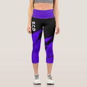 Leggings Capri personnalisés brossés Noir & Violet (Recto)
