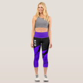 Leggings Capri personnalisés brossés Noir & Violet (Recto)