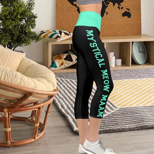 Leggings Capri Personnalisez Green Blue Black Chat à thème Cool a