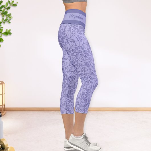 Leggings Capri Personnalized Purple Elegant Floral Capri