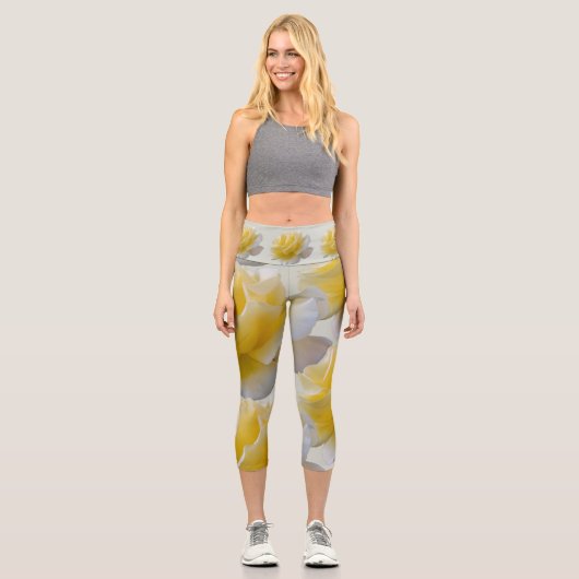 Leggings Capri Pétales de rose jaune (Recto)