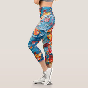 Leggings Capri Pétales en mouvement – Floral abstrait expressif