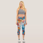 Leggings Capri Pétales en mouvement – Floral abstrait expressif (Recto)
