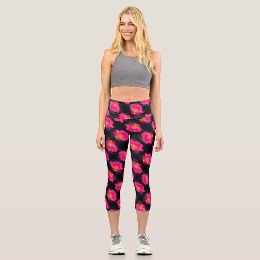 Leggings Capri Pétales rose vif Abstrait motif floral (Recto)