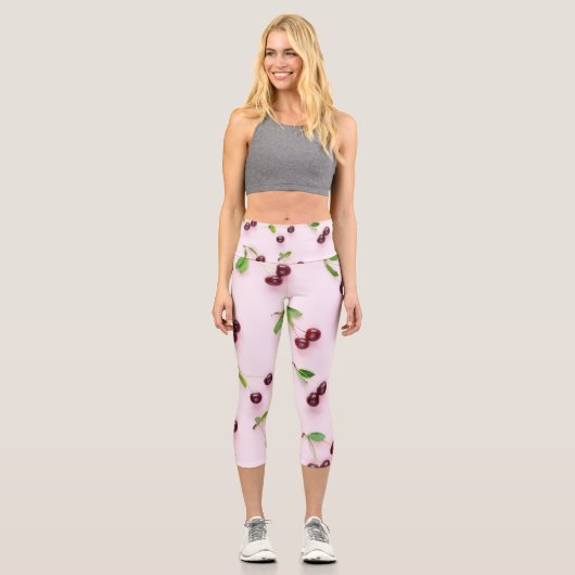 Leggings Capri Petite cerise sur Arrière - plan rose clair (Recto)