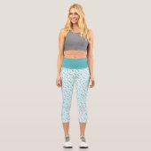 Leggings Capri Petits Coeurs Turquoises liés Motif sur blanc (Recto)