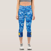 Leggings Capri Pickleball Design Blue Tie Dye Motif personnalisé (Recto)