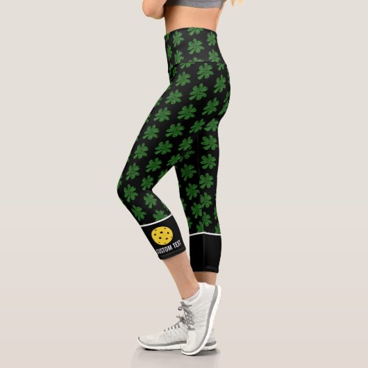 Leggings Capri Pickleball Design Funny Lucky 4 Leaf Clover Person (Gauche)