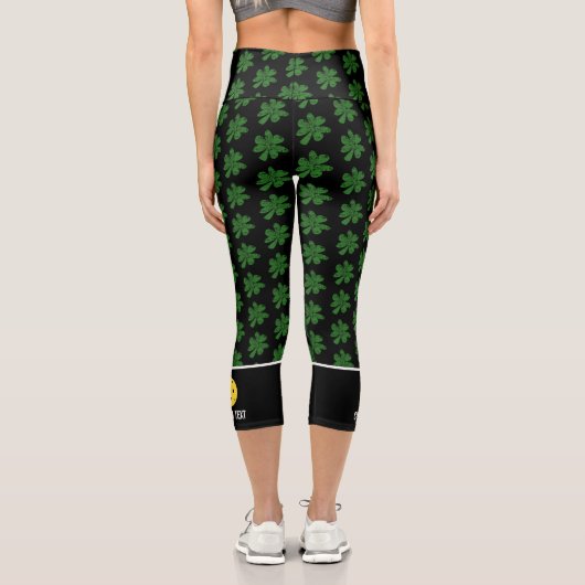Leggings Capri Pickleball Design Funny Lucky 4 Leaf Clover Person (Verso)