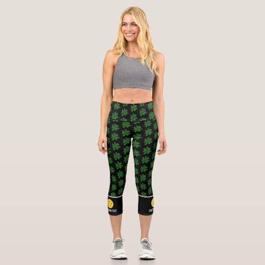 Leggings Capri Pickleball Design Funny Lucky 4 Leaf Clover Person (Recto)