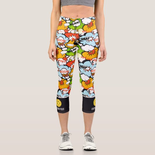 Leggings Capri Pickleball Design Super Hero Pop Art drôle Personn (Recto)