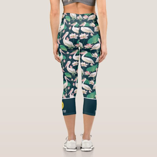 Leggings Capri Pickleball Design Tropical Pelican Bird Custom (Verso)