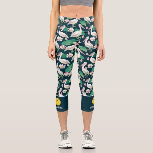 Leggings Capri Pickleball Design Tropical Pelican Bird Custom (Recto)