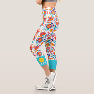 Leggings Capri Pickleball Impression amusante Fleurs colorées Te