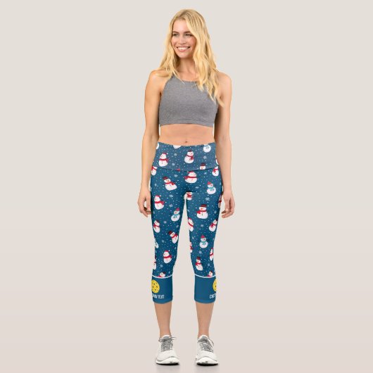 Leggings Capri Pickleball Imprimer Funky Winter Snowman Texte Per (Recto)