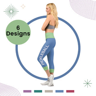 Leggings Capri Pickleball Personnalisé Sage-Bleu Haut Taille